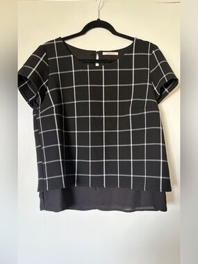 Black Windowpane Layered Blouse by Camaieu